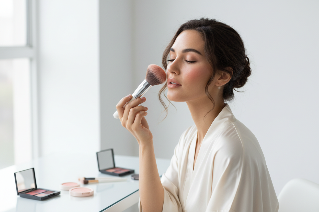 ake her applying blush 