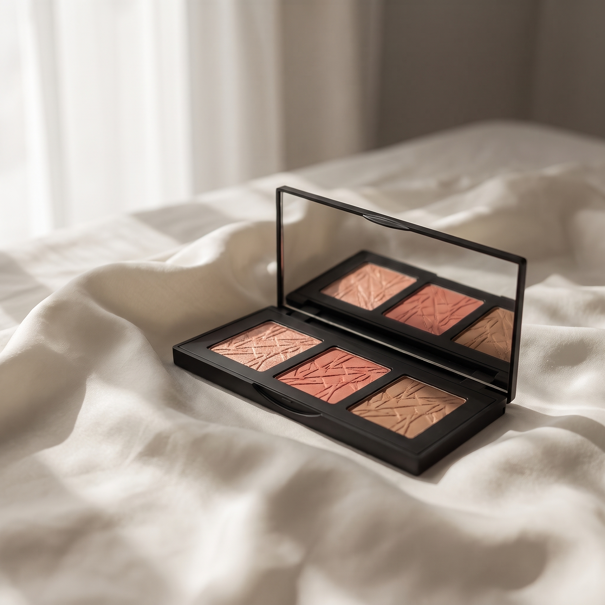 Pro Cheek Palette de YG Beauty sobre seda cruda