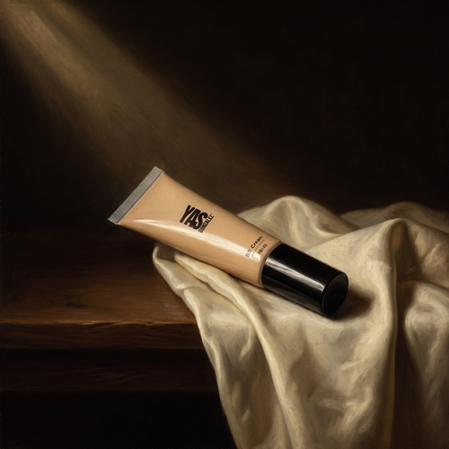 BB Cream de YG Beauty sobre seda marfil, luz de claroscuro
