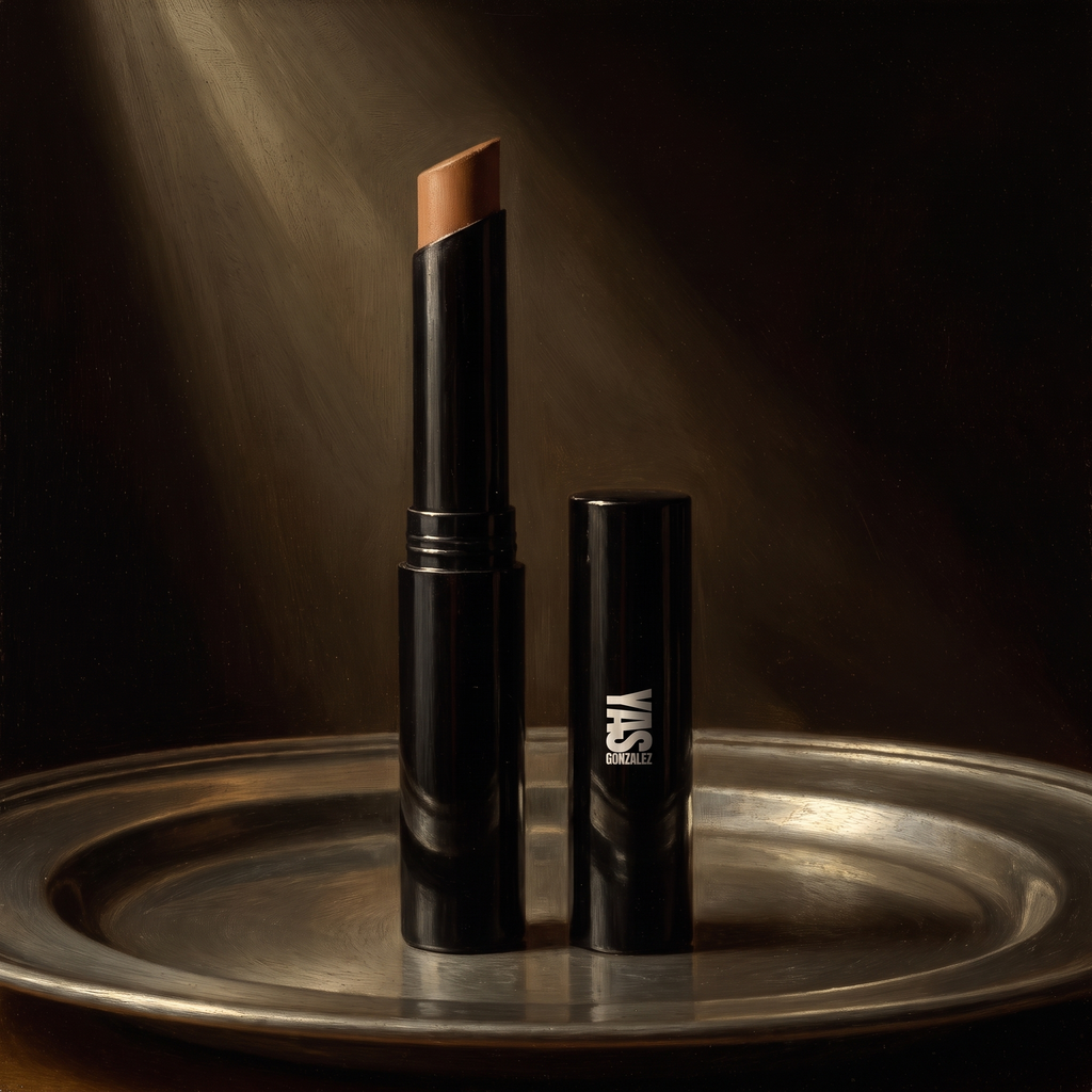 Creme Concealer Stick de YG Beauty sobre peltre bruñido, luz de claroscuro