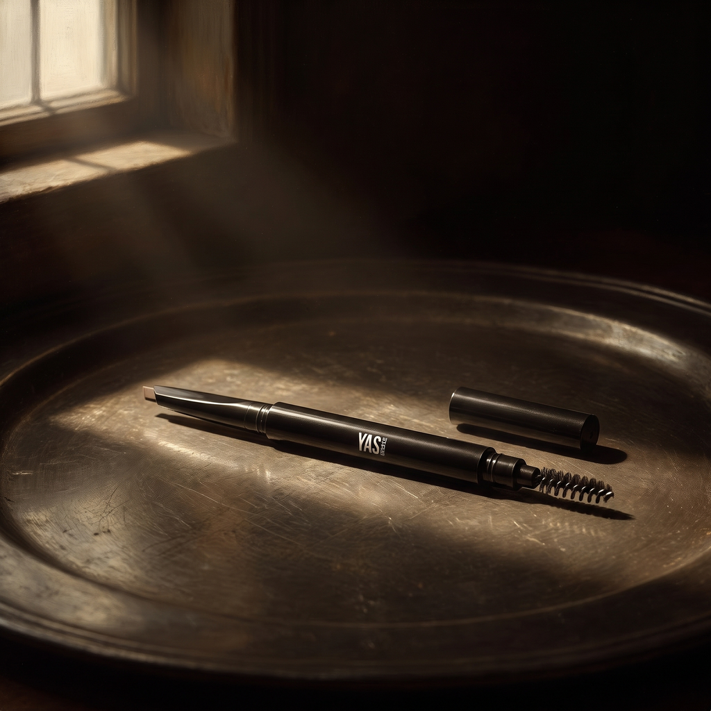 Automatic Eyebrow Pencil de YG Beauty sobre peltre bruñido, luz de claroscuro