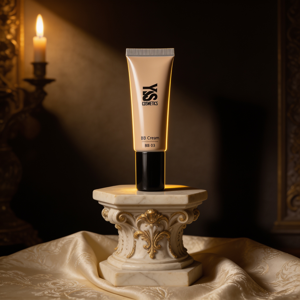 BB Cream on an ivory marble plinth in Baroque candlelight