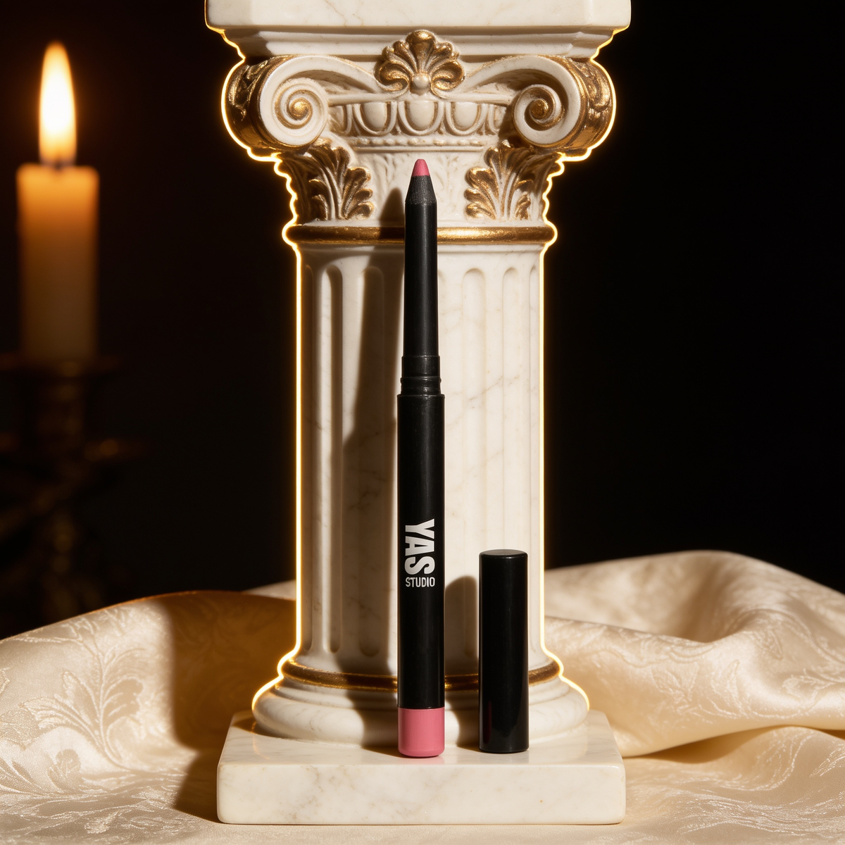Automatic Lip Liner on an ivory marble plinth in Baroque candlelight