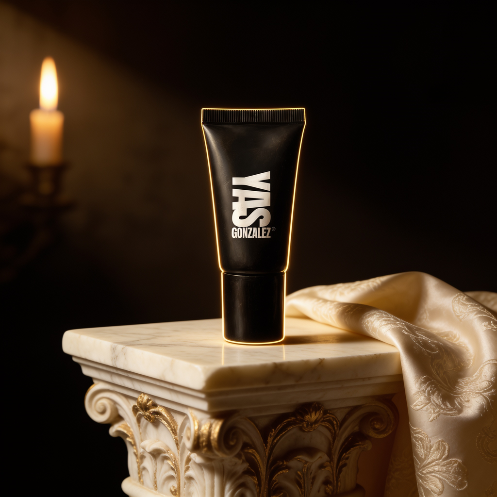 Bronzing Moisturizer on an ivory marble plinth in Baroque candlelight