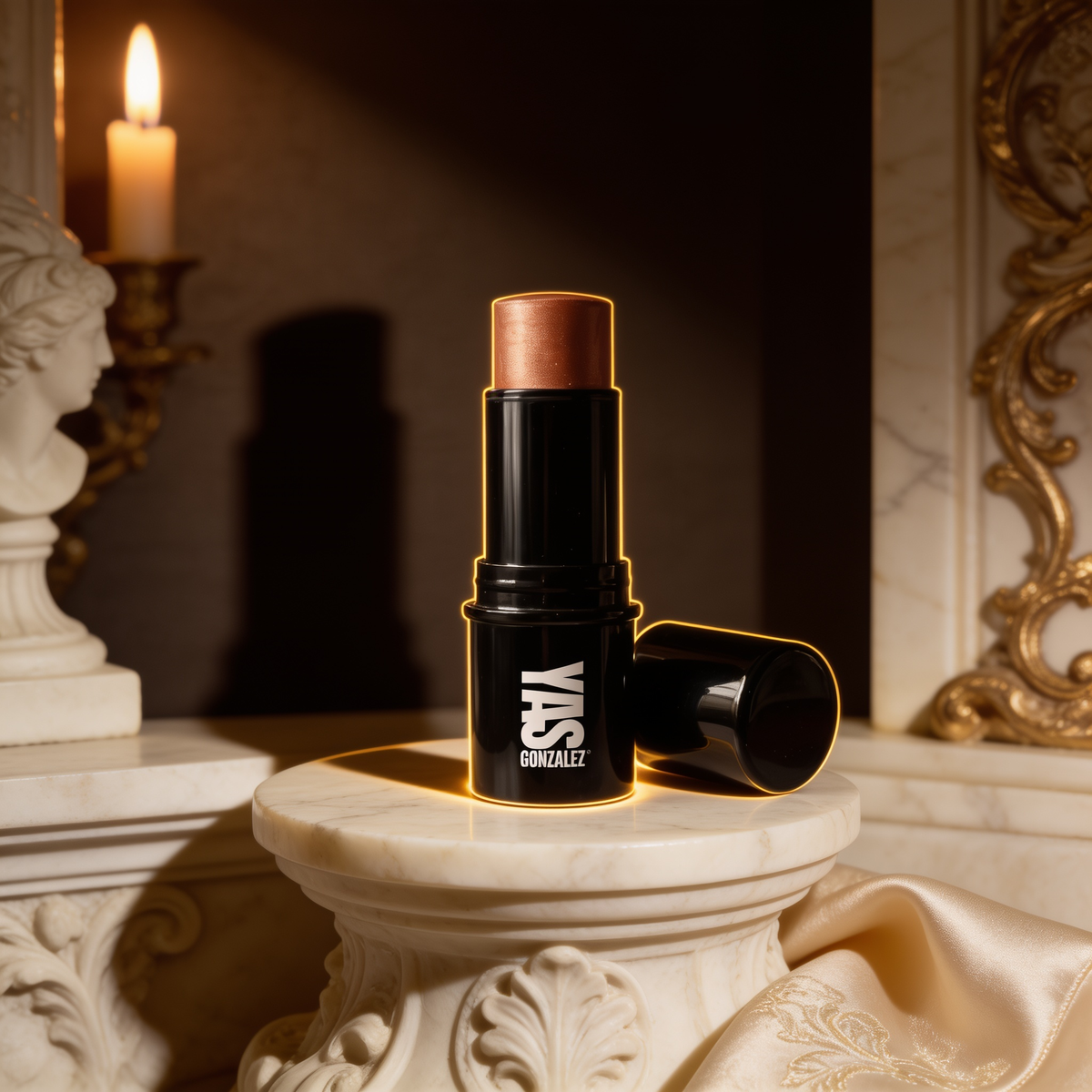 Highlighter Stick on an ivory marble plinth in Baroque candlelight
