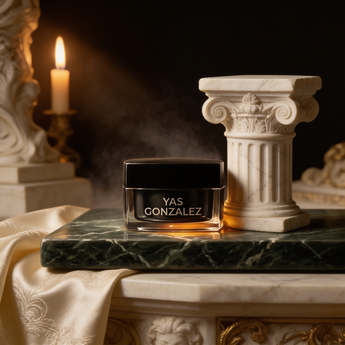 Hyaluronic Moisturizer beside a marble column fragment