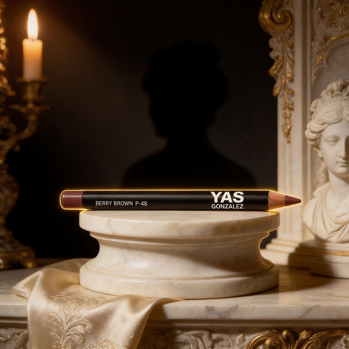 Lip Liner on an ivory marble plinth in Baroque candlelight