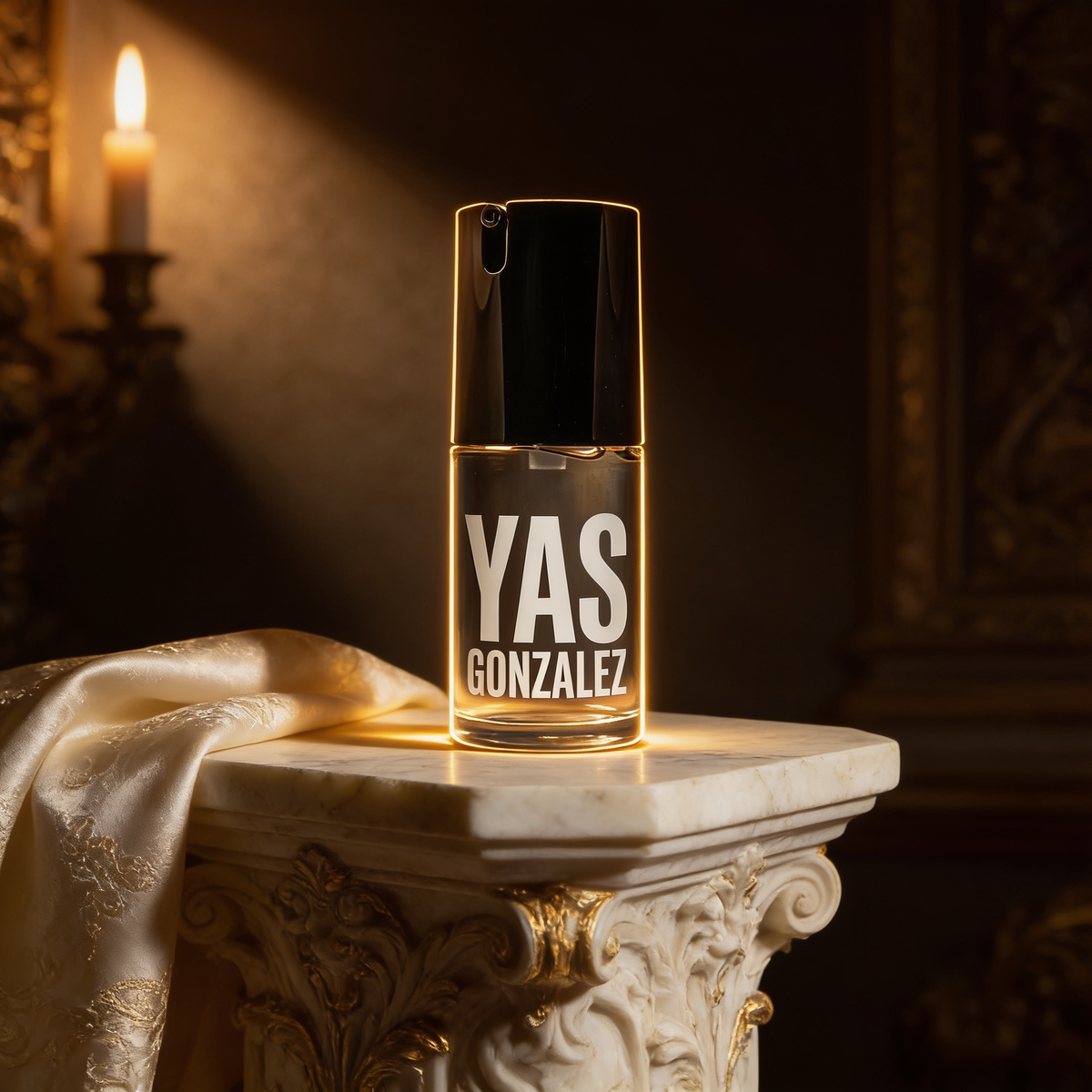 Mattifying Face Primer on an ivory marble plinth in Baroque candlelight