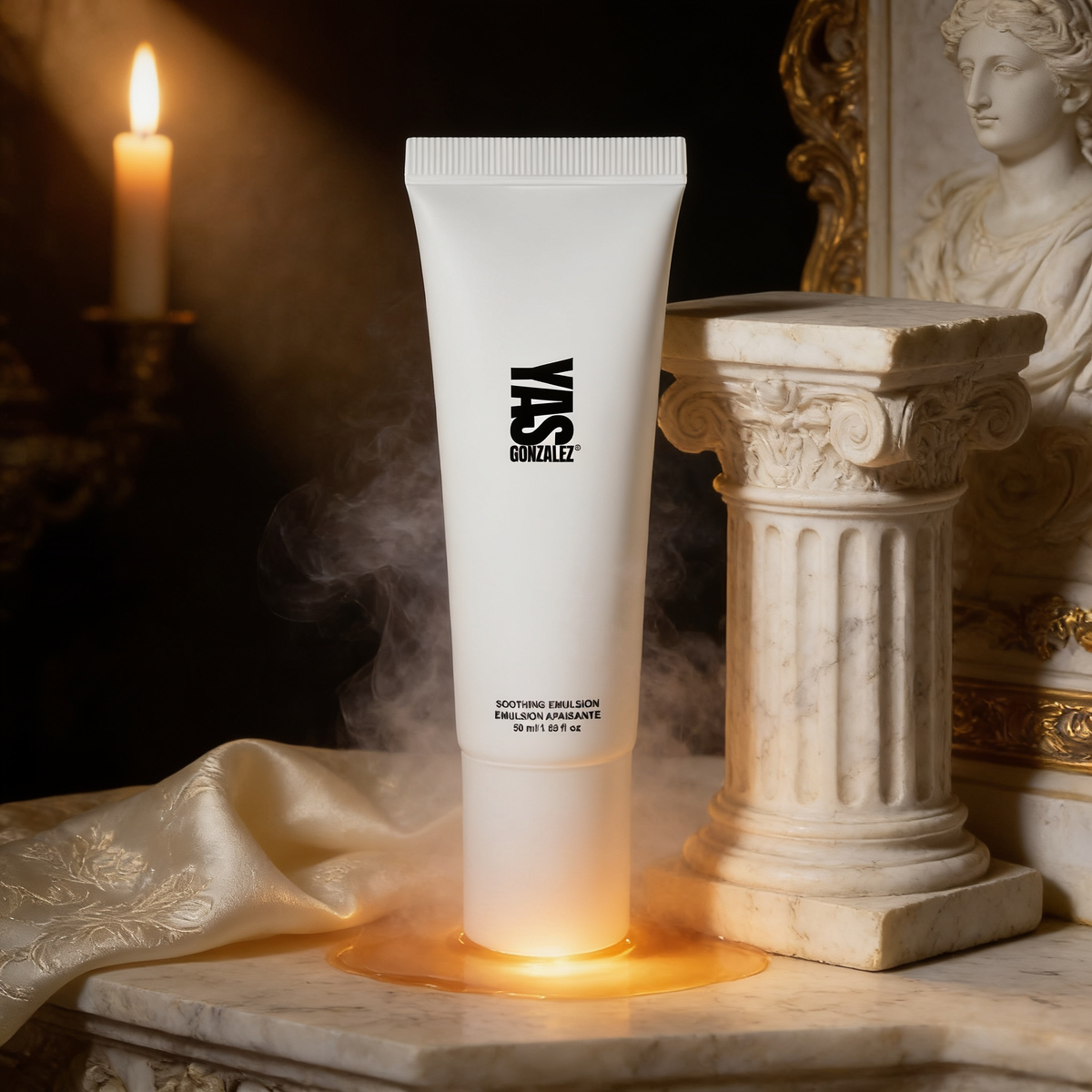 Soothing Emulsion beside a marble column fragment